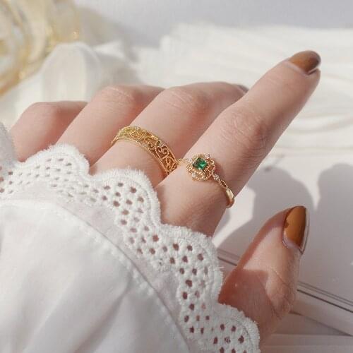 Delicate Jewelry 14K Gold Plated Pierced Geometric Adjustable Crystal Rings for Women Cubic Zircon Engagement Rings