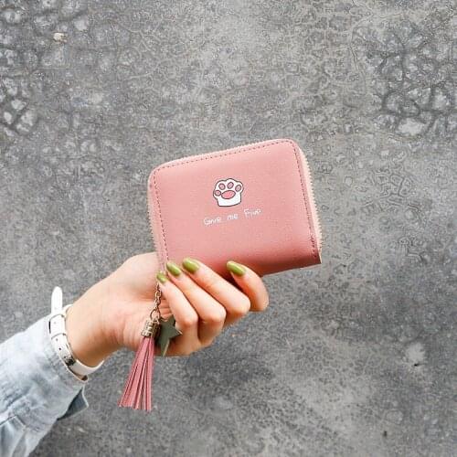 Women Wallets Tassel Zipper Coin Purses Female Short Cat Paw Cute Card Holder Ladies Hot Sale Solid Color Mini Clutch Bag