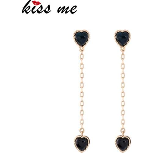 KISS ME Minimalist Heart Earrings Dangling Gold Color Alloy Chain Long Drop Earrings Women Fashion Jewelry