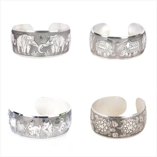 Bangles Women Fashion Turtle Rabbit Elephant Tibetan Tibet Totem Bangle Jewelry Retro Cuff Wide Bracelet Gift