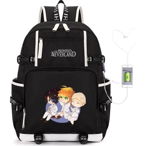 The Promised Neverland USB Charging Laptop Backpack Norman Emma Women Back Pack Canvas School Bags Large Bookbag Travel Backpack