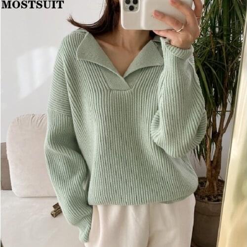 Autumn Solid Casual Knitted Sweater Pullover Women Full Sleeve V-neck Jumpers Fashion Korean Female Tops Mujer 2021