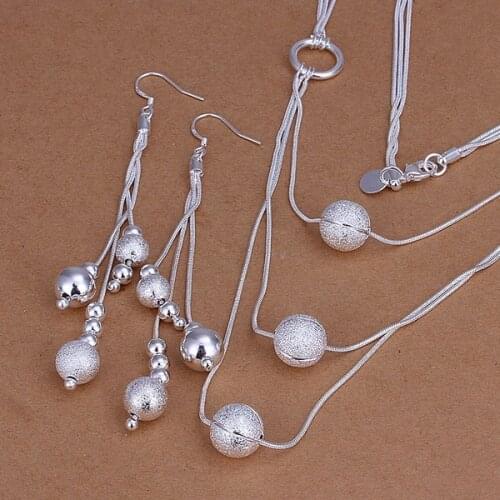 Hot party jewelry temperament charm matte hanging beads necklace Drop Earrings fashion women Silver color jewelry sets S123