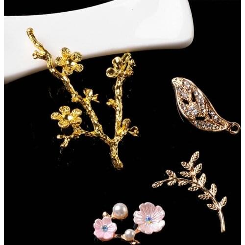 10 Pcs Alloy Rhinestone Flowers branches leaves accessories handmade clothing hair accessories bags jewelry accessories material