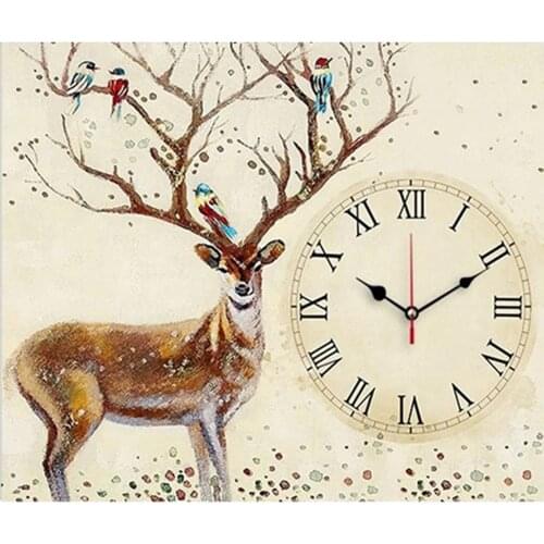 100% Full Square/Round Drill 5D Diy Diamond Painting Cross-stitch Sika deer clocks and watches Rhinestones Embroidery Home Decor