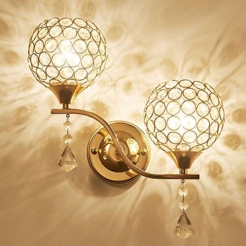 2018 Modern Led Wall Lamp European AC85-265V Pull Chain Double Crystal Wall Lamp Light Stainless Steel Gold Siliver Wall Light