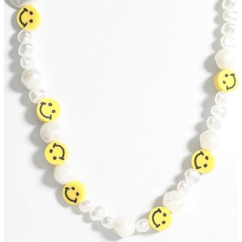 Smiley Necklace Beads Aesthetic White Choker Necklaces For Women 2021 Fashion Pearl Jewelry Luxury Kpop Party Accessories Gift