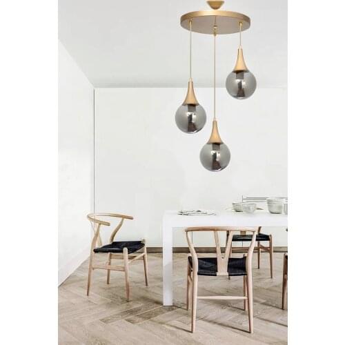 3 Piece Drop Tumbled Round Smoked Glass Pendant Chandelier