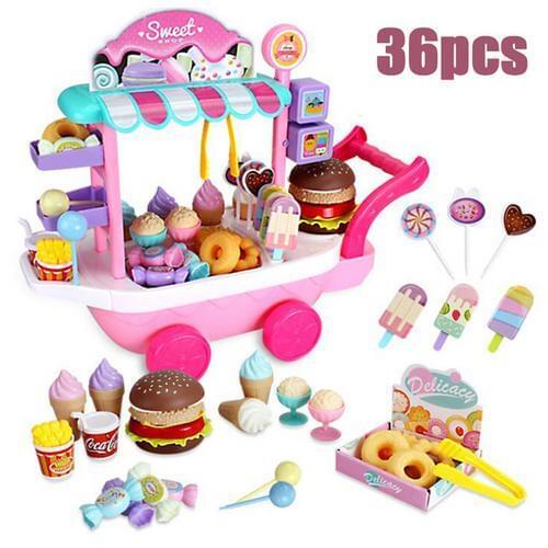 36 Childrens Toys Fast Food Car Toys Simulation Ice Cream Candy Trolley Set Girls' Toys Family Toys