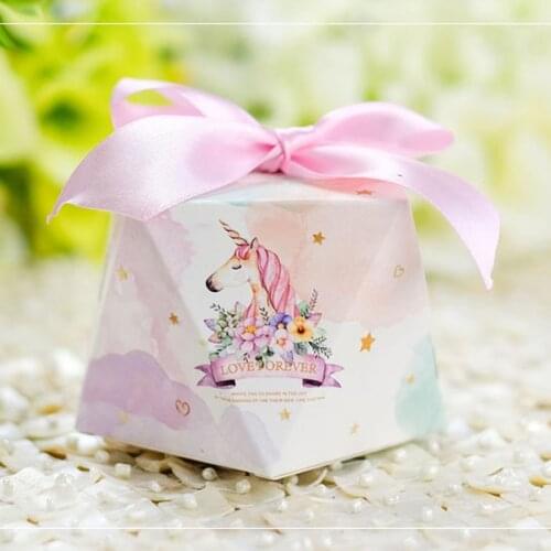 5pcs Pyramid Pink Candy Box Unicorn Party Wedding Favors Gifts Boxes Chocolate Box Birthday Party Supplies