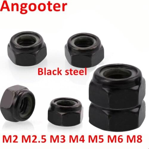 50pcs DIN985 M2 M2.5 M3 M4 M5 M6 Black zinc carbon steel Self-locking Nut Slip Nylon Insert Lock Nuts Hex Nut Insertnuts Locknut