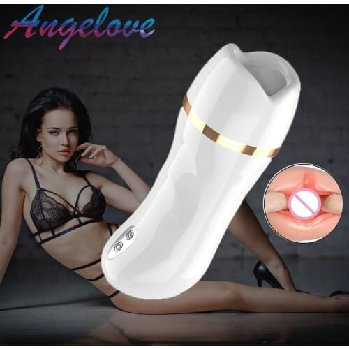 Automatic Male Masturbator Cup Realistic Tip of Tongue Mouth Vagina Pocket Pussy Blowjob Stroker Vibrating Oral Sex Toys for Men