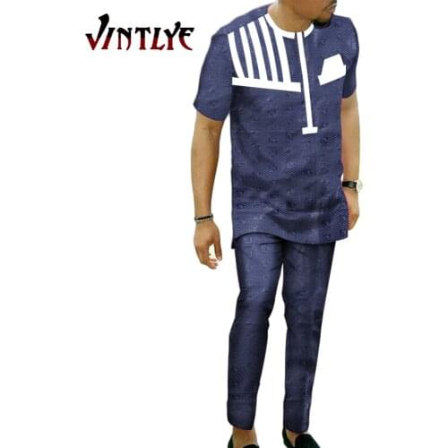 Bazin Riche Hip Hop Robe African Clothes for Men Dashiki Slim Mens Suits Summer T-Shirts and Pants Casual Street Wear WYN479