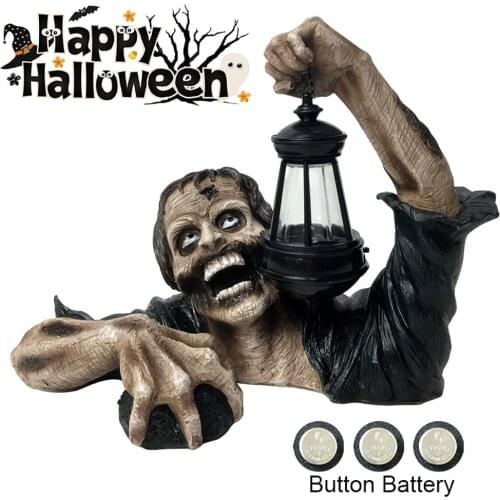 BIEMLERFN New Creative Lantern Zombie Terror Halloween Outdoor Decor Garden Zombie Statue with Battery Lantern Zombie for Yard