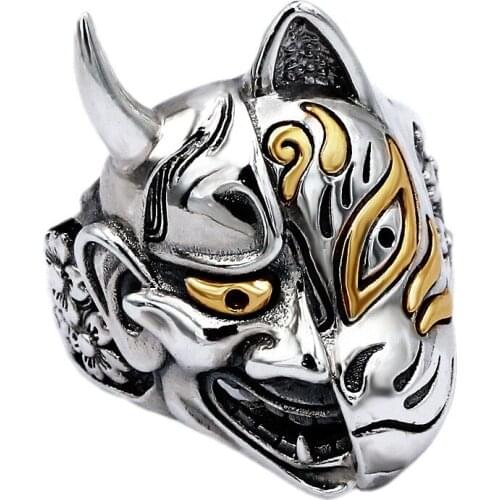 BOCAI 2021 Trend S925 Silver Jewelry Prajna Mask Personality Retro Creative Punk Man Ring