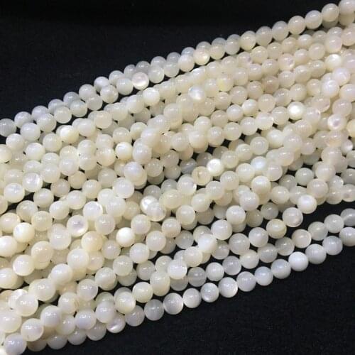 Natural White Shell Pearls Beads 4mm 6mm 8mm Round Loose Yellow White Shell Beads For Jewelry Making DIY Bracelet Necklace 15