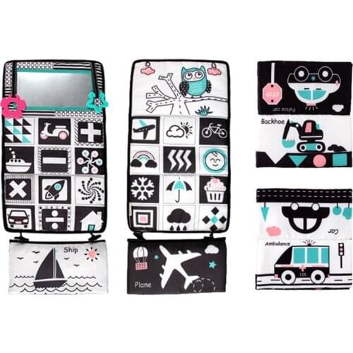 Baby Early Education Toy Black and White High Contrast Cloth Book Mirror Developmental Sensory Crawling Toy for Toddler H3CD