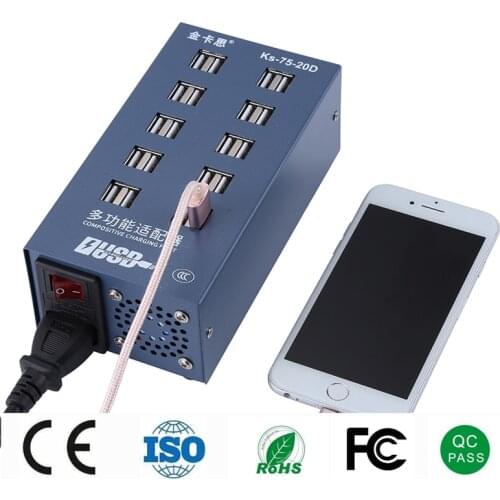 KAISI 220V 20 Port USB Fast Charger for iPhone iPad Samsung Repair Tools Mobile Phones Ferramentas Herramientas
