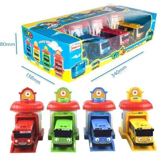 Korean Anime Model Toys The Little Bus Miniature Car Plastic Baby Garage Tayo Bus Birthday Gift for kids 4pcs/set HOT