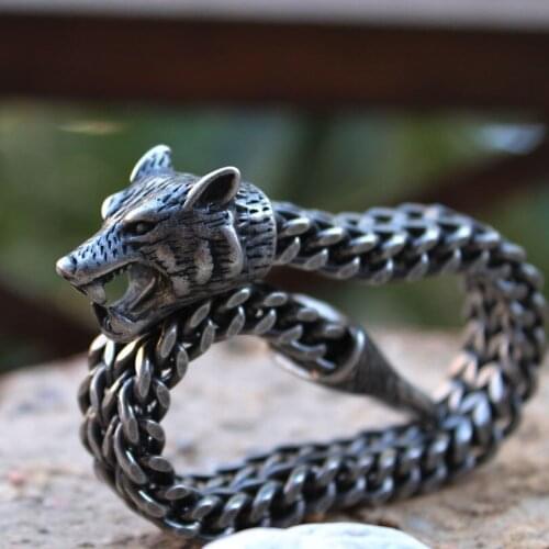 316L stainless steel bracelet Punk Wolf head Titanium steel Vikings WOLF bracelets & bangles Men boys chain bracelet