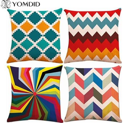 Cotton Linen Pillow Case Waist Cushion Cover for Sofa Car Office Living Room Decorative Geometric Wave Pattern Pillows Cover