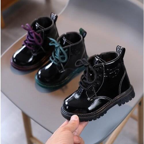 New Bright Leather Single Boots Girls Snow Boots Children Leather Boots Children Fashion Martin Boots Boys Short Boots