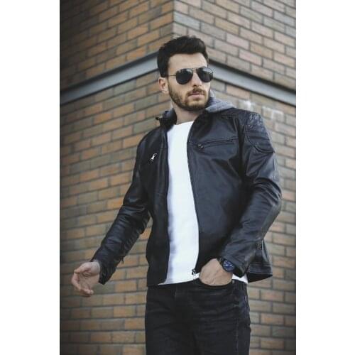 Tuci Cesar Slim Fit Hooded Leather Jacket