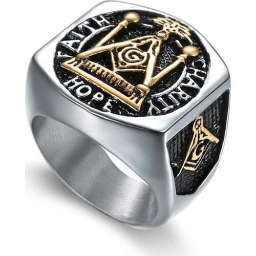Punk Masonic Rings For Men Sliver Color Stainless Steel Vintage Geometric Ring AG Freemason party Jewelry Gifts Dropshipping