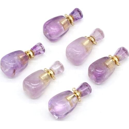 Natural Perfume Bottle Amethyst Stone Pendant Necklace Purple Crystal Essential Oil Diffuser Stone Charms for Jewelry Making