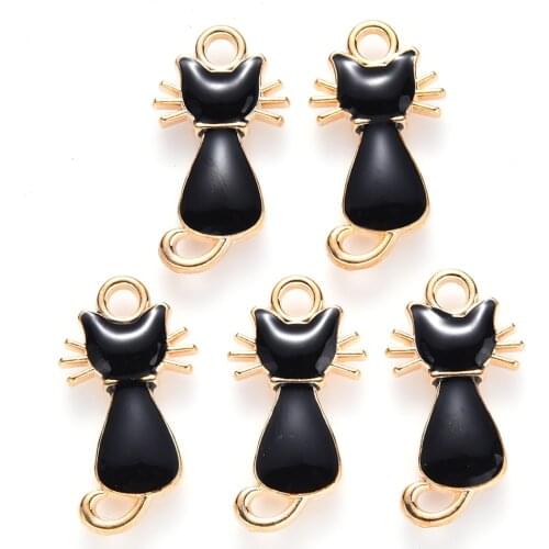 10pcs Enamel Cute Animal Cat Pendants Charms Alloy Gold Color Charm Bracelet Necklace Earring Pendant DIY Metal Jewelry