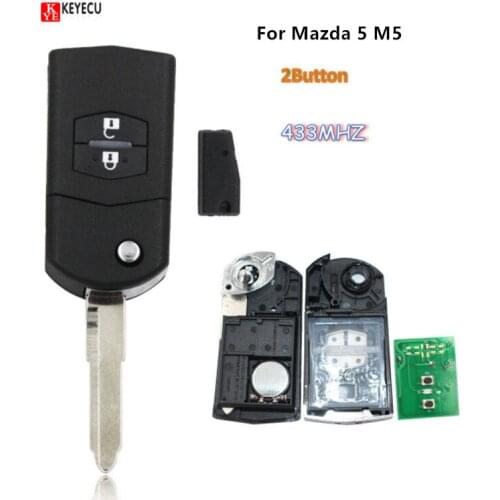Keyecu 2 Buttons Folding Flip Remote Key 433MHZ with 4D63 Chip 80Bit Keyless Entry For Mazda 5 M5 Auto Remote key
