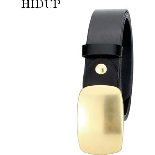 HIDUP Mens Ellipse Pattern Gold Brass Buckle Belt Top Quality Cowhide Leather Belts Clothing Accessories for 10 Years NWWJ122