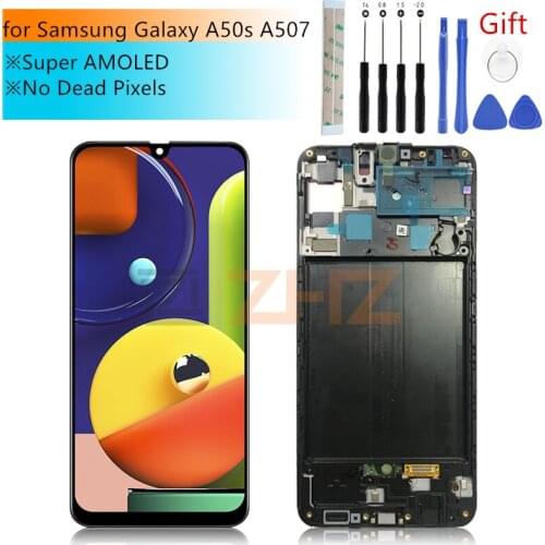 Super AMOLED For Samsung galaxy A50s lcd A507 A507F/DS Touch Screen Digitizer Assembly +frame screen replacement repair parts