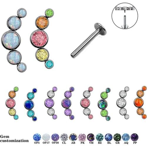 1Pc G23 F136Titanium Colorful Earrings Cartilage Inlaid Zircon Lip Stud Earrings Piercing Sexy Ladies Body Decoration Jewelry