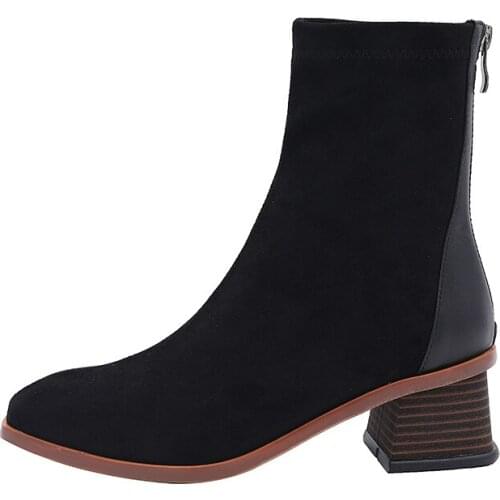 SKLFGXZY Womens boots Chelsea ankle boot Genuine leather stretch Cow leather boots party Fashion female boots Womens shoes