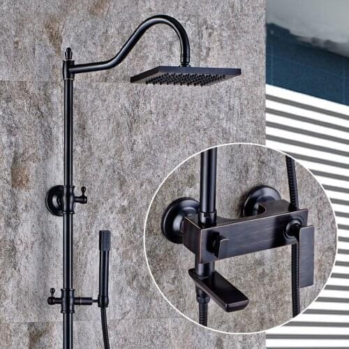 Antique rain shower faucet mixer tap, Oil Rubbed Bronze shower faucet set shower head, Bathroom wall mount shower faucet height