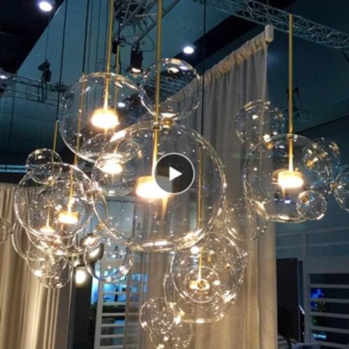 LukLoy Bubble Lamp Globe Glass Hanging Lamps Dining Room Bubble Pendant Light Kitchen Hotel Glass Ball Suspension Lighting
