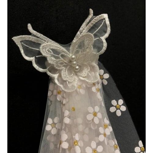 Wedding Cape for Brides Sheer Tulle Shawl Cathedral Veil Wraps with Flower Print Butterfly Embellishment Bridal Cloak