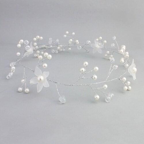 SLBRIDAL Handmade Alloy Wired Rhinestones Crystals Pearls Flower Wedding Headband Bridal Hair Vine Hair Accessories Bridesmaids