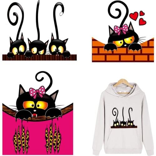 New Cat Patch Iron On Transfer For Clothes Thermal Sticker Transfert Thermocollants T-Shirt Jacket Washable Iron On Parches