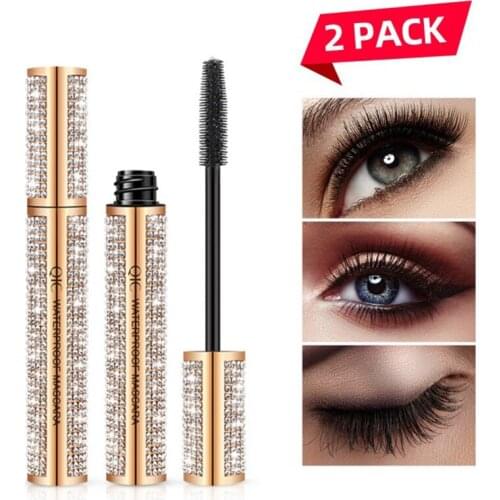 Hot 4D Flash Diamond Waterproof Silk Fiber Thick Lengthening Mascara No Clumping Smudge Proof Eyelashes Voluminous Eyelashes