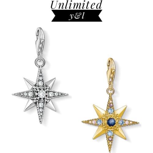 Silver/Gold Royal Blue CZ Star Charms for Jewelry Making 925 Sterling Silver Vintage Pendant Jewelry Fit Bracelet Necklace