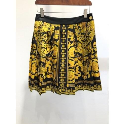 New Style Fashion 10.29 High Waist Print Pattern Pleated Mini Women Elegant Vintage A-line Skirt