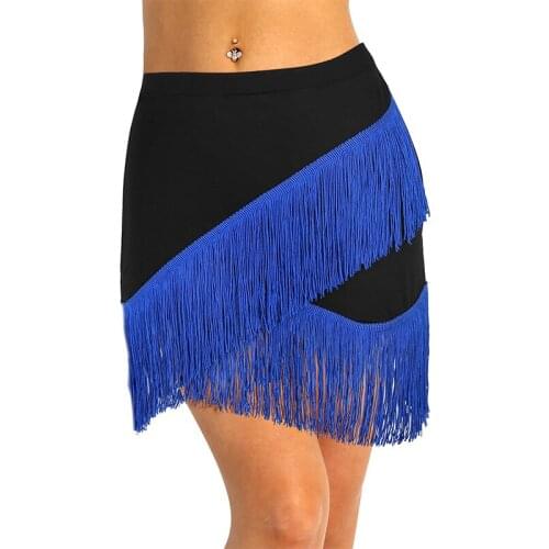 Women latin dance skirt Elastic Waistband Fringe Flowing Sexy Tassels Latin Skirt Tango Rumba Dancewear exercise skirts