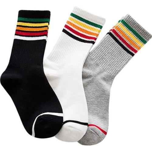 3 Pair Women Sock Cool Skateborad Short Rainbow Sock Art Women Fashion White Cotton Cock Hipster Cute Cartoon Colored Ankle Sock