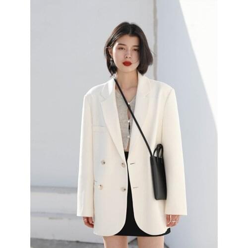 JA0026 Casual Oversized Loose Double-breasted Blazer Womens Plus Size Button Down Notched Suit Jacket With Pocket пиджак женский