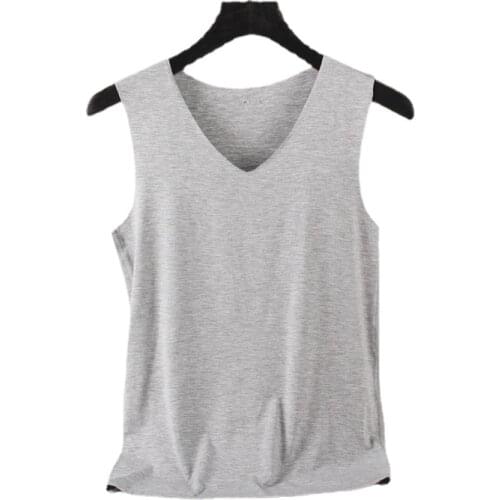 2021 Mens Vest Summer Modal Ice Silk Seamless Vest Stretch Youth V-neck Bottoming Shirt Mens Tank Top Men Clothing Streetwear