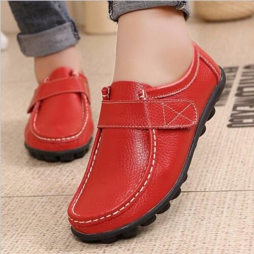 2021 Genuine Leather Women Flat Shoes Breathable Soft Nurse Shoes White Velcro Casual Shoes Durable Plus Size
