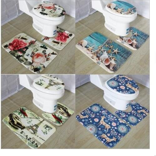 3pcs Bathroom Mat Anti-Slip Toilet Cover Carpet Doormats Decor Cushion Toilet Seat Cover Mat Bathroom Porducts Set