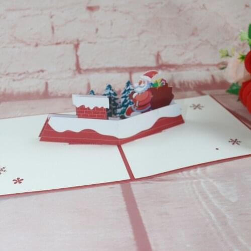 3D Handmade Cartoon Climbing Chimney Santa Claus Paper Invitation Greeting Cards PostCard Merry Christmas Kids New Year Gift